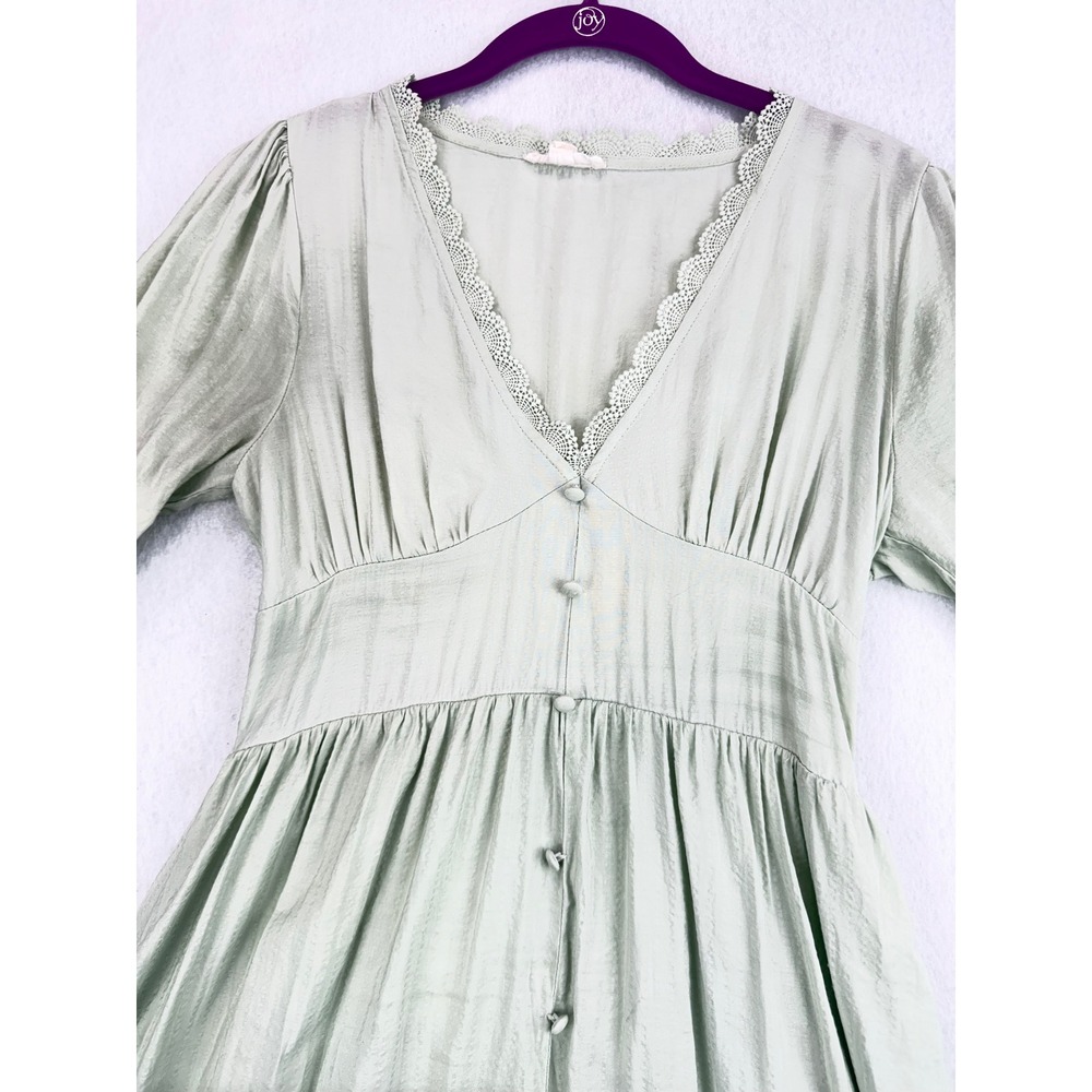 By The River Women's M Sage Green Maxi Dress Lace Trim Button Front Boho - Picture 2 of 14